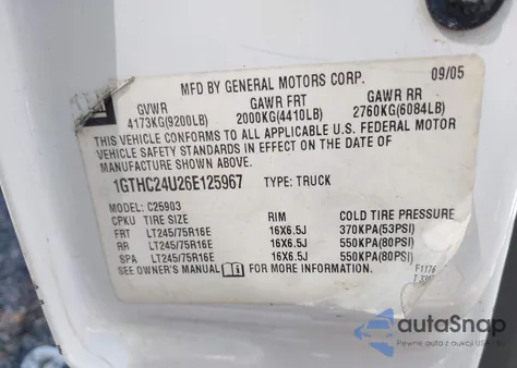 2006 GMC Sierra 2500Hd Work Truck z USA, uszkodzony, nr VIN 1GTHC24U26E125967